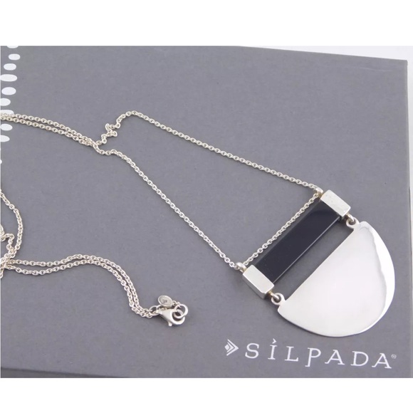 Silpada Vintage Sterling Silver Onyx Large Half Moon Pendant Necklace. - Picture 10 of 10